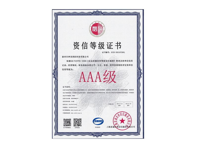 2021資信等級(jí)AAA證書(shū)